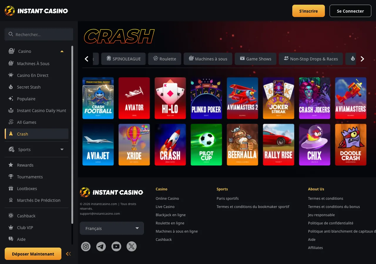 Section Crash games Instant Casino : Aviator, AviaMasters et autres jeux à multiplicateur croissant